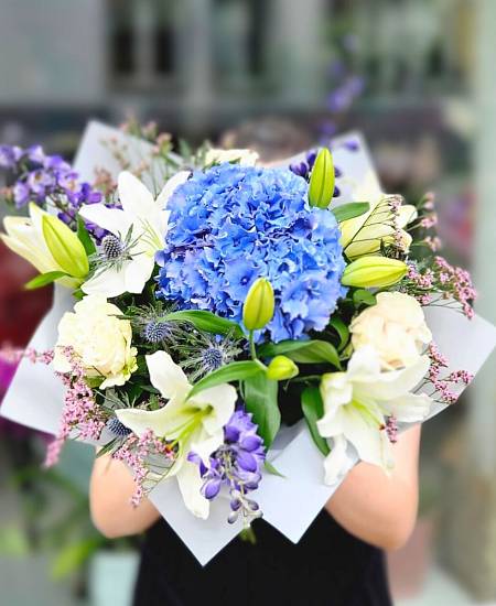 Letní modrá hortenzie