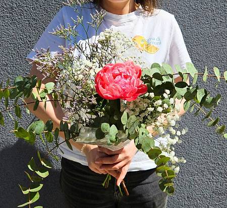 Bouquet Peony in eucalyptus